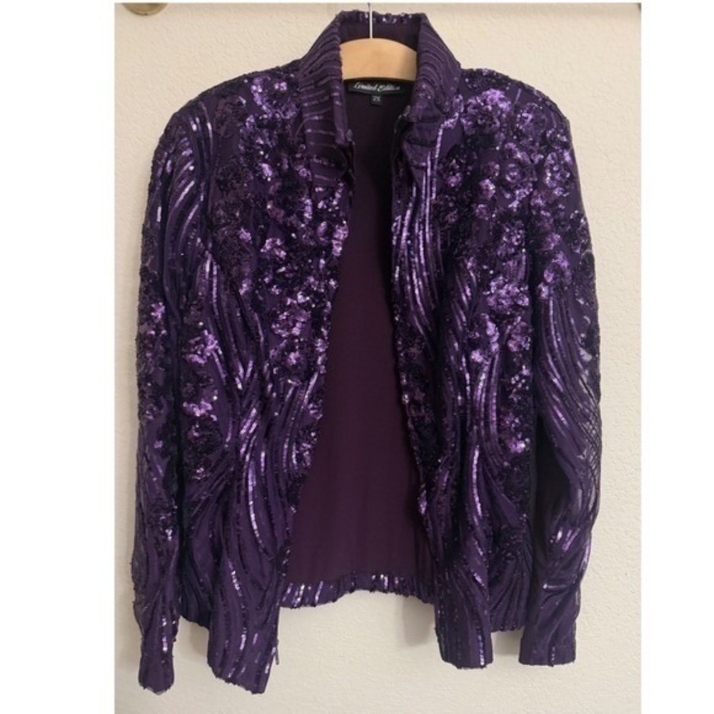 Hobby Horse Limited Edition Purple Sequin Bloom Show Jacket Womens 2X Full Zip